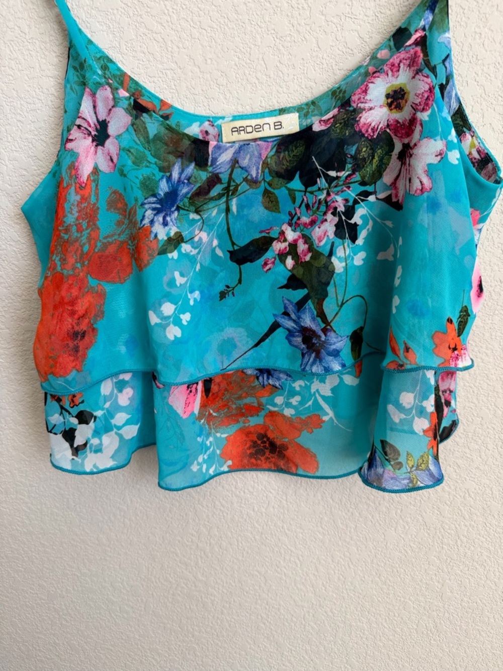 Arden B Floral Chiffon Layered Cami Crop Top Teal Pink Size Small Y2K Retro Blue - Picture 5 of 13